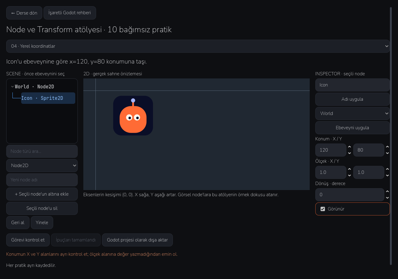 Derleniyo Node ve Transform çalışma alanı